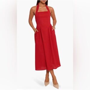 Petal and Pup Ramona Linen Halter Midi Dress, medium, red